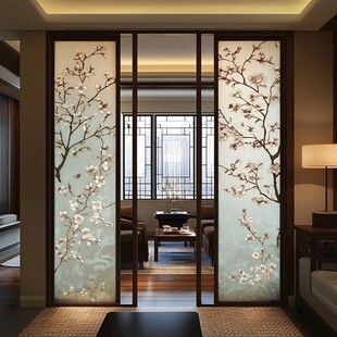 中式梅花屏风隔断客厅美
