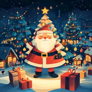 圣诞老人在温馨圣诞夜场景