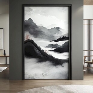 中式水墨山水玄关装饰画