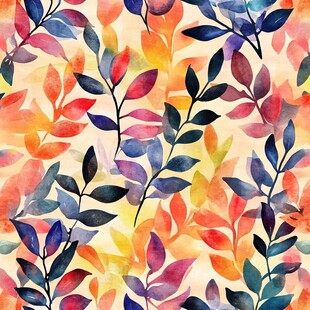 水彩风多彩树叶无缝图案