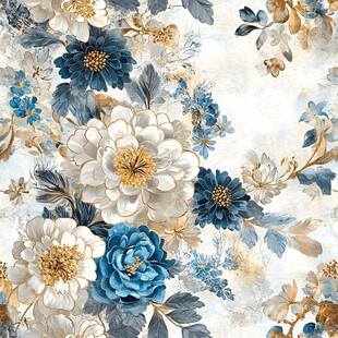 蓝白花卉图案的精美装饰画