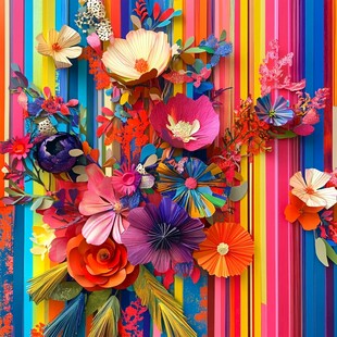 缤纷立体纸艺花卉装饰画