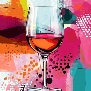 多彩背景中的红酒高脚杯