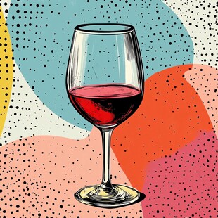 插画风格的红酒高脚杯