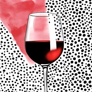 波点背景中的红酒高脚杯