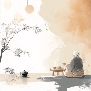 老人静享中式品茶时光