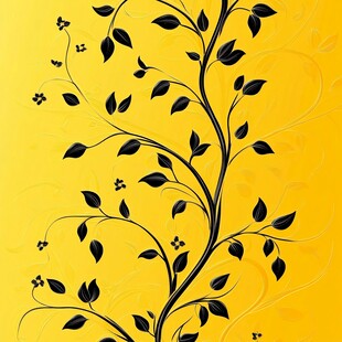 黄色背景黑色枝叶图案