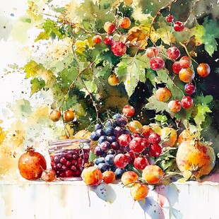 水彩绘就的缤纷水果静物