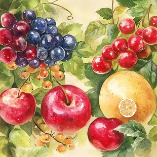 水彩绘多彩水果组合