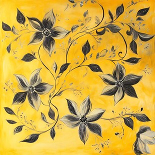 黄色背景花卉手绘图案