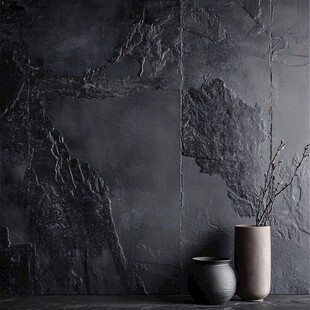 深灰石墙配简约花瓶摆件