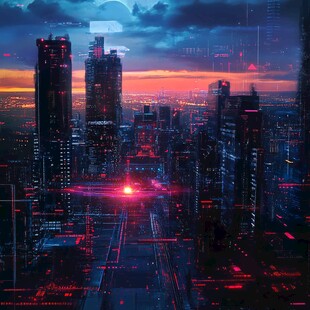 未来都市夜景的科技幻景
