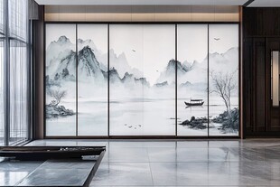 中式山水风玻璃隔断艺术
