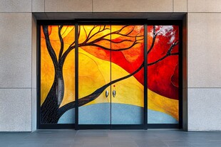 彩色树纹玻璃门艺术设计
