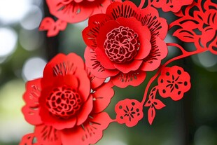红色精美剪纸花卉装饰