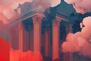 梦幻云雾中的古典柱廊