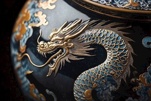 龙纹装饰陶瓷罐细节特写