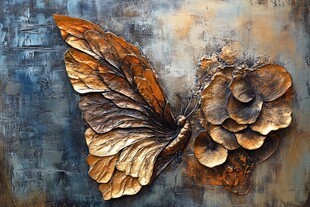 金属质感蝴蝶与花朵艺术