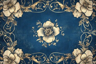蓝底金色花卉复古装饰图案