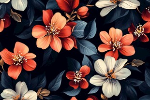 深色背景上的多彩花卉图案