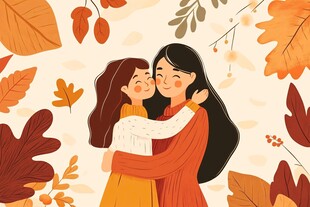 秋日母女温馨相拥时刻