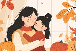 秋日母女温馨拥抱时刻