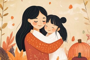 母女秋日温馨拥抱