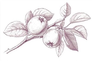 枝头双苹果手绘素描图