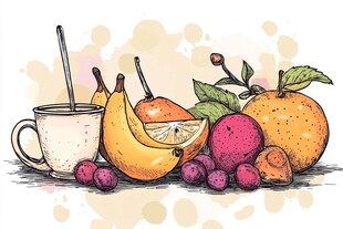 手绘多彩水果与饮品组合