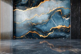 蓝金大理石墙面室内场景