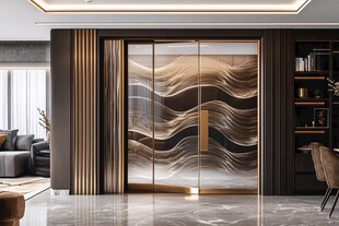 现代轻奢风客厅玻璃推拉门
