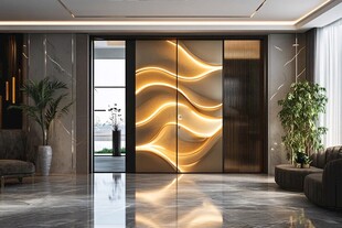 现代客厅波浪光影艺术背景墙