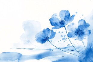 蓝色水彩花卉唯美画面