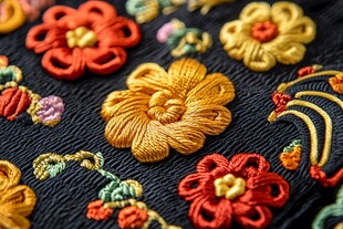 精美刺绣花朵图案细节