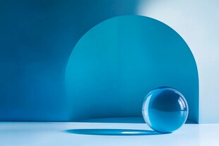 蓝色背景下的透明玻璃球