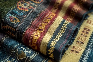 多彩民族风织物纹理特写