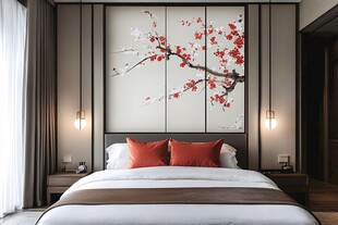 中式典雅卧室 梅花挂画添韵