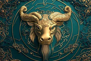 金色牛首中式祥瑞图案