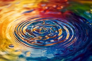 彩色水滴落水面涟漪景象