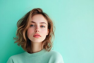 浅绿色毛衣的气质女孩
