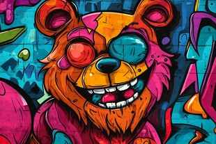 彩色独眼熊街头涂鸦艺术