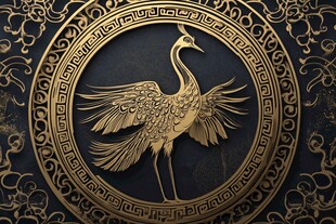 金色仙鹤浮雕图案