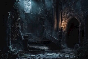 神秘阴森的古老城堡内景