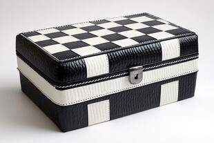 黑白格纹精致皮质收纳盒