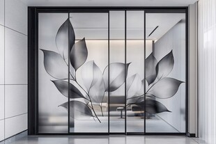 简约叶片图案玻璃隔断门