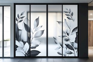 简约叶纹玻璃隔断设计