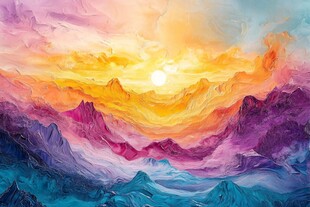 绚丽多彩的山间日出景象