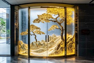 金色松景旋转门艺术设计