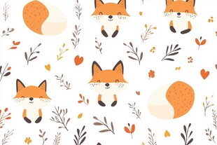 可爱狐狸花卉无缝图案