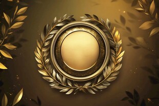 金色荣耀勋章与橄榄枝装饰